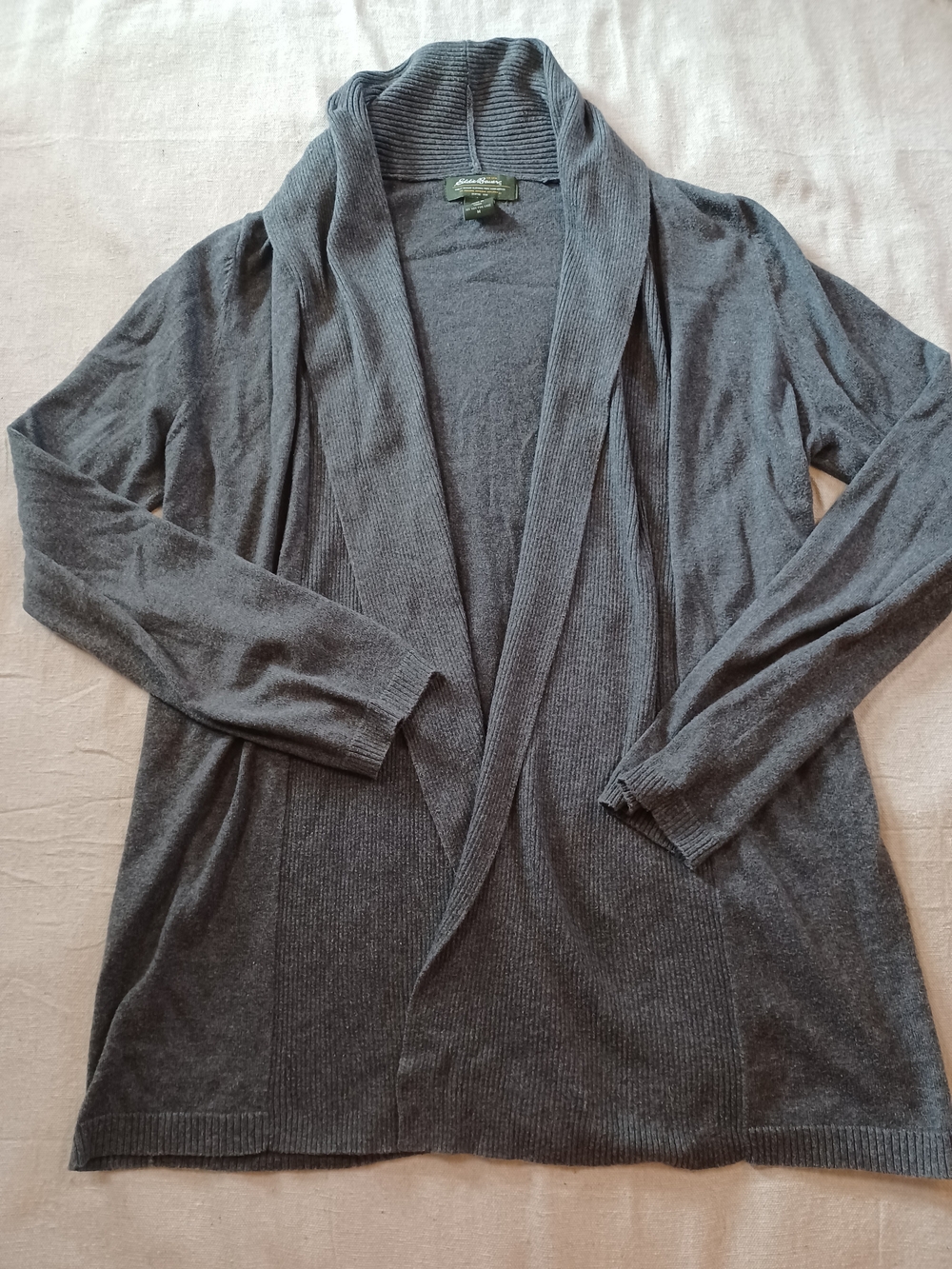 Eddie Bauer Dark Gray Open-Front Shawl Collar Cardigan Women's Size Medium